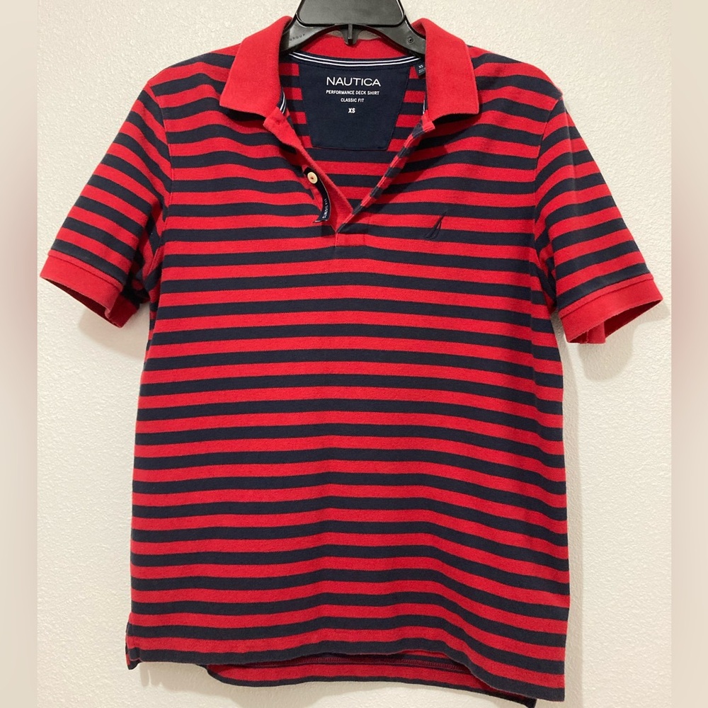 Boys XS Nautica Shirt Red with blue stripes Polo Shirt Pullover